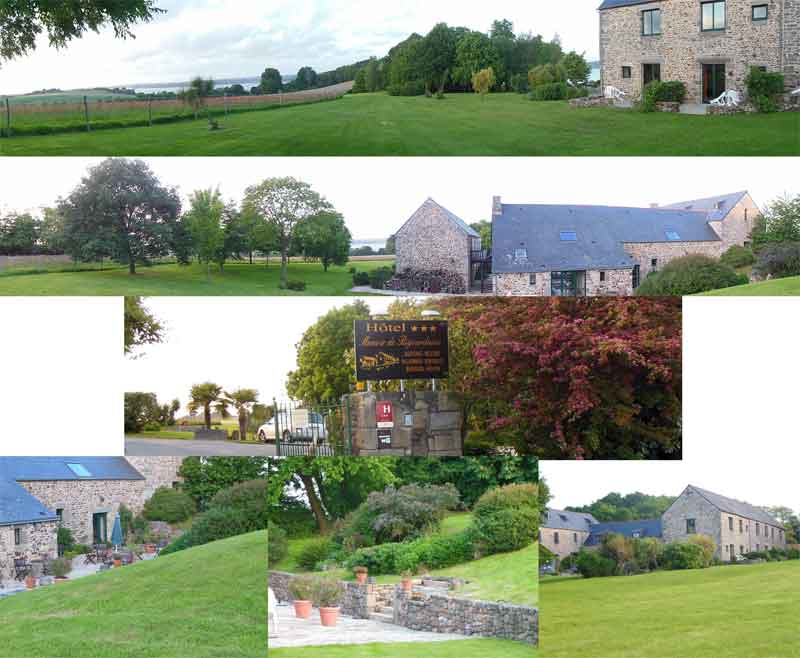 collage of hotel and grounds photos